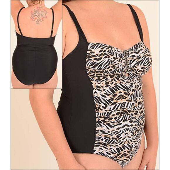 2/$30 NWT Sunshine Zone Hardware Shirred One Piece Big Cat Animal Print 3X #4741 - Picture 1 of 13